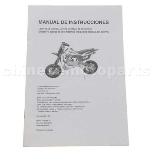 Owner's Manual For Dirtbike - Click Image to Close